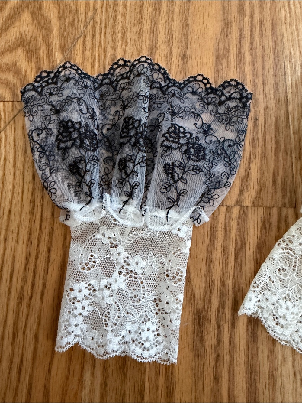 Delicate Sheer Lace Fingerless Gloves - Black Floral Overlay - Picture 4 of 8